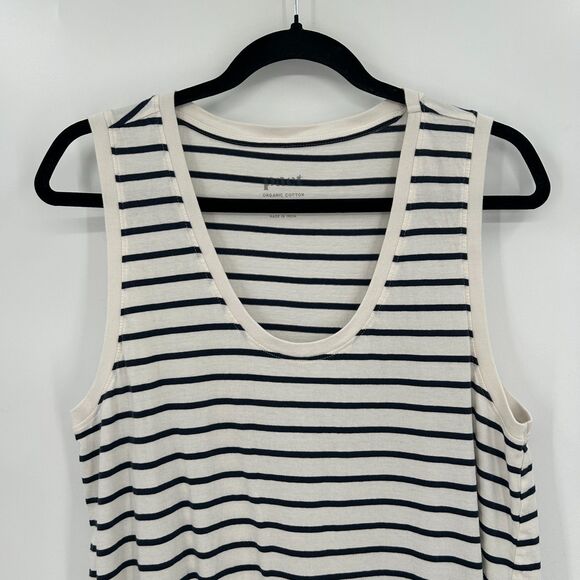 PACT White Black Stripe Scoop Neck Organic Cotton Softspun Tank Midi Dress Large - Picture 3 of 6